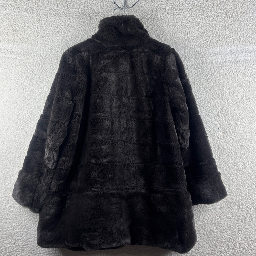NWOT Nina Leonard Womens Espresso Horizontal Stripe Faux Fur Teddy Jacket Size M - Picture 10 of 15